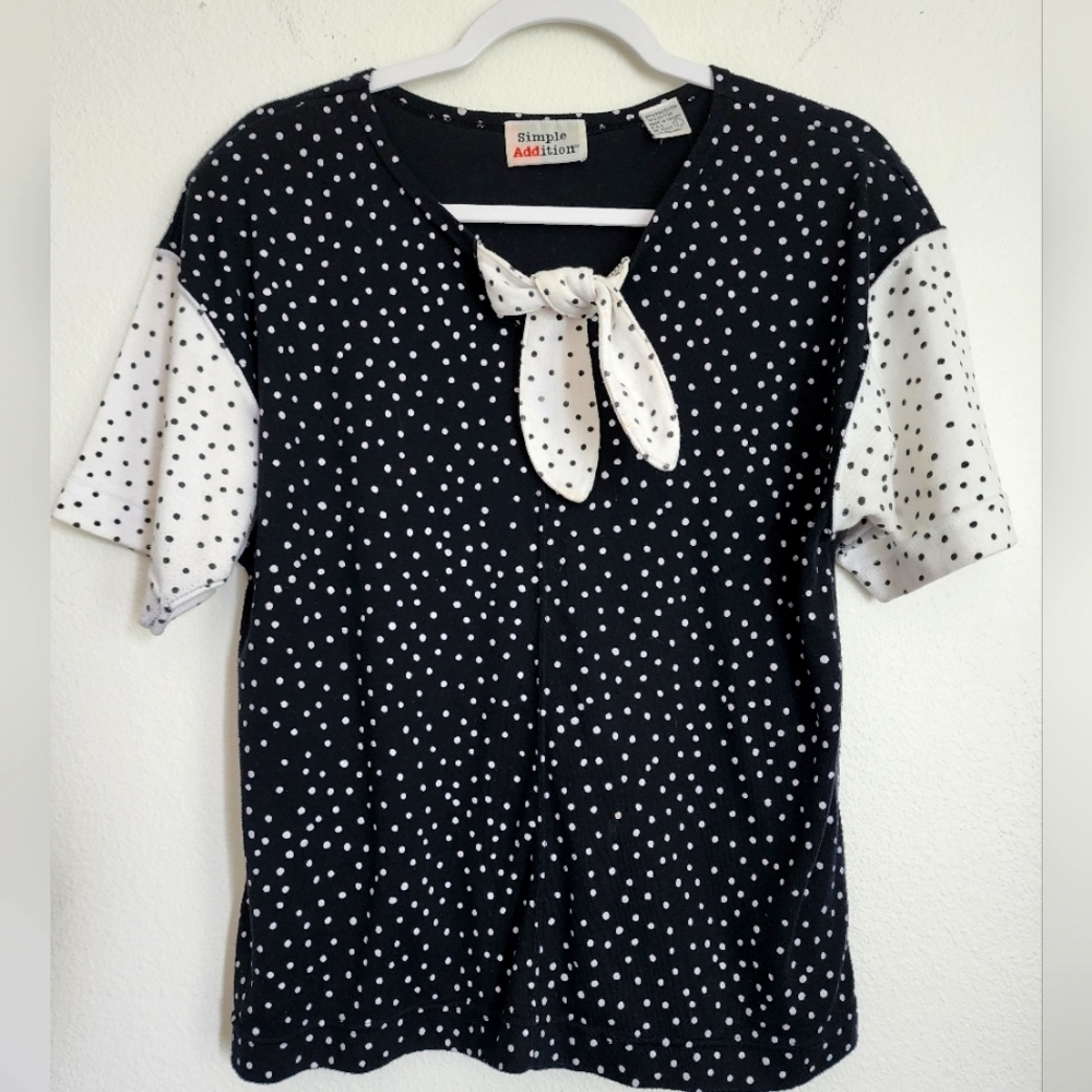 Simple Addition 90's Colorblock Polka Dot Pullover Short Sleeve Top Ladies Sz L